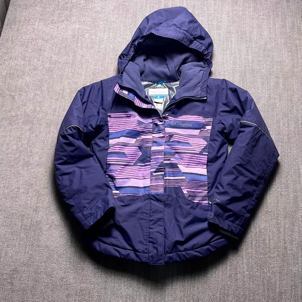 Columbia Omni Tech Ski Jacket Girls Small 7/8 Blue Hooded Mesh Lined Full Zip